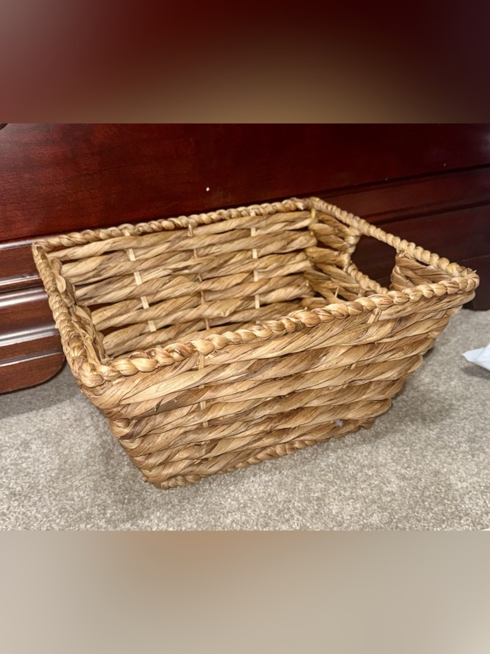 NWOT- Natural Woven Boho Rectangular Storage Basket with Handles